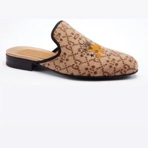 Gucci mens GG logo print Wool Camel Brown Mule Slipper